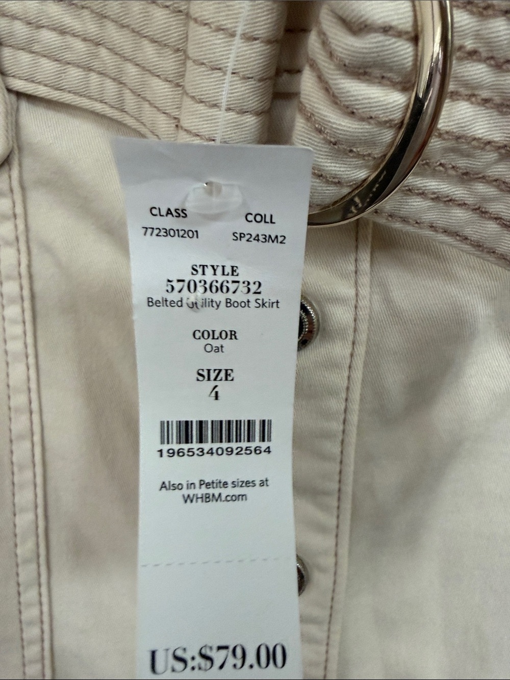 White House Black Market NWT Belted Snap Up Front Utility Boot Skirt in Oat 4 - Picture 3 of 6